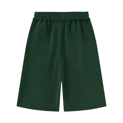 Unisex Raw Edge Fleece Shorts in dark green, alternate angle