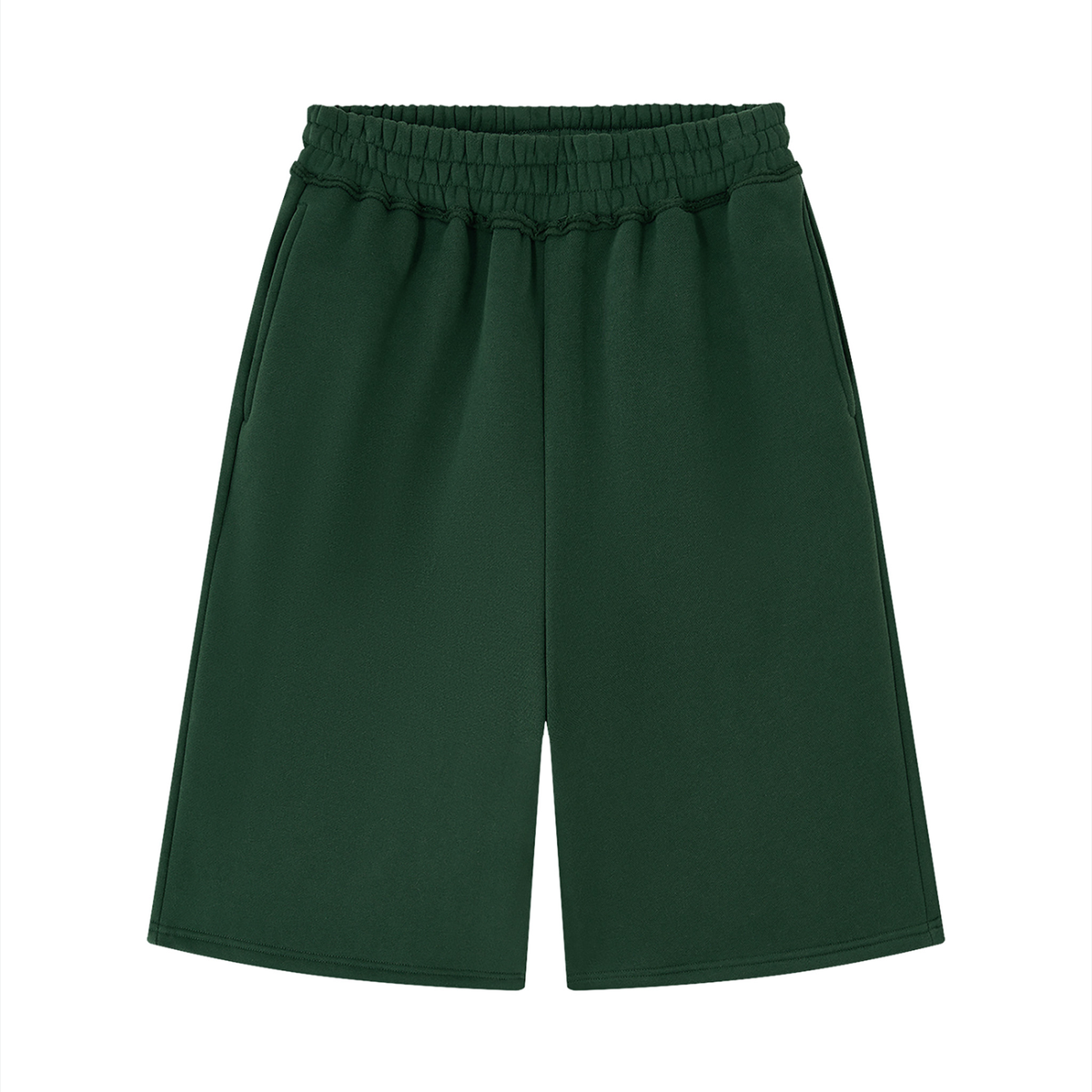 Unisex Raw Edge Fleece Shorts in dark green