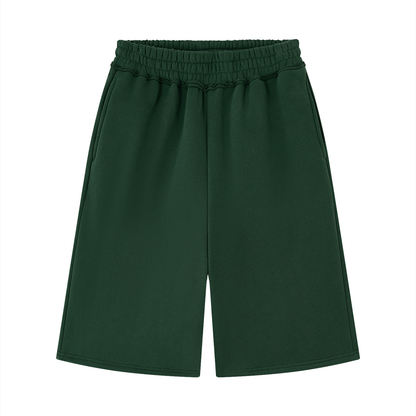 Unisex Raw Edge Fleece Shorts in dark green