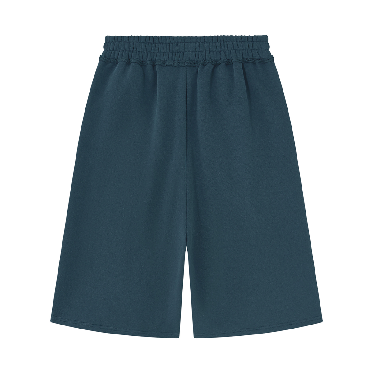 Unisex Raw Edge Fleece Shorts in navy blue, alternate angle