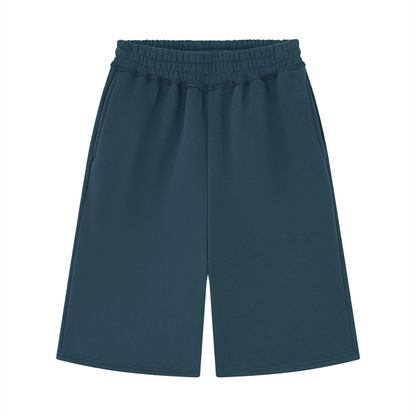Unisex Raw Edge Fleece Shorts in navy blue