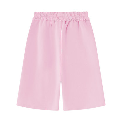 Unisex Raw Edge Fleece Shorts in pink, alternate angle
