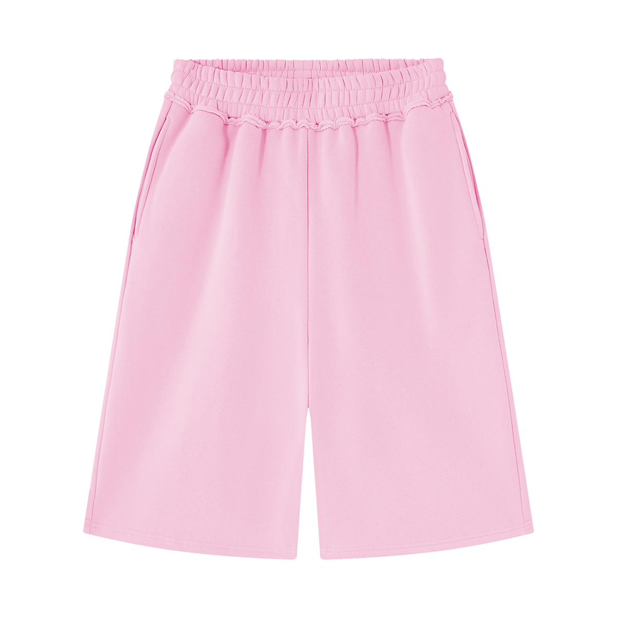 Unisex Raw Edge Fleece Shorts in pink