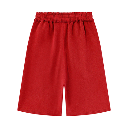 Unisex Raw Edge Fleece Shorts in red, alternate angle