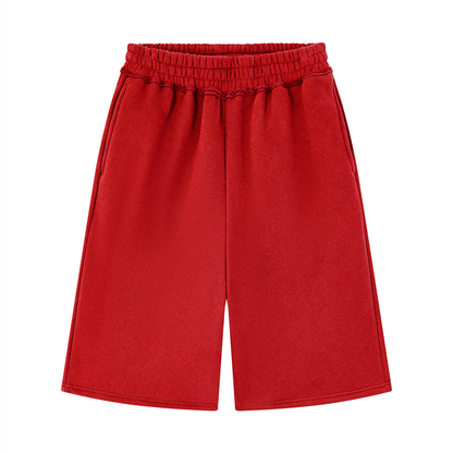 Unisex Raw Edge Fleece Shorts in red