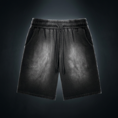 Unisex Rectangle Patch Monkey Washed Shorts