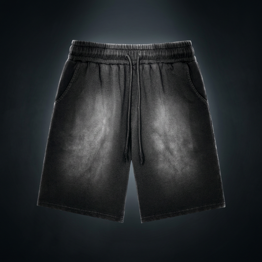 Unisex Rectangle Patch Monkey Washed Shorts