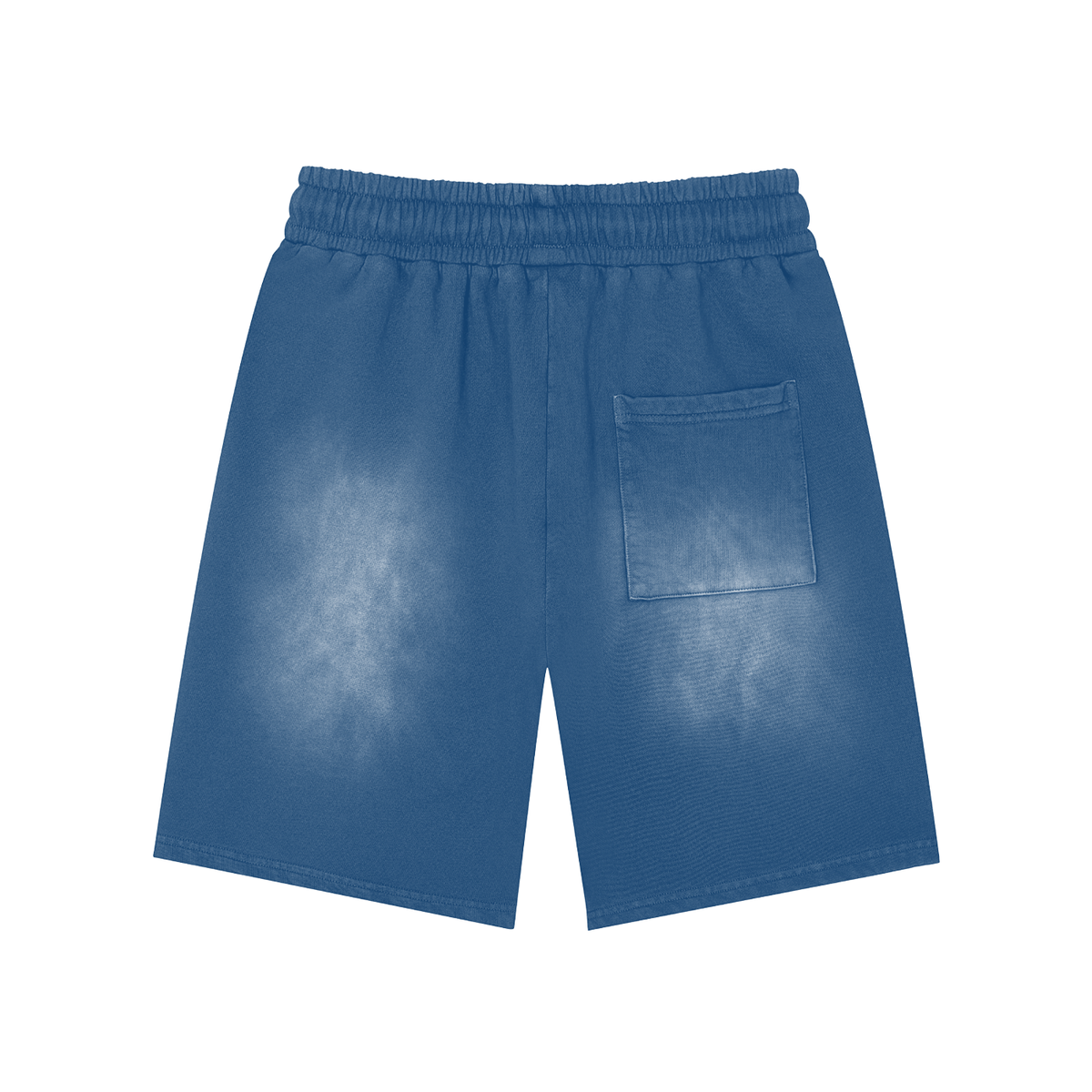 Unisex Rectangle Patch Monkey Washed Shorts in blue, alternate angle