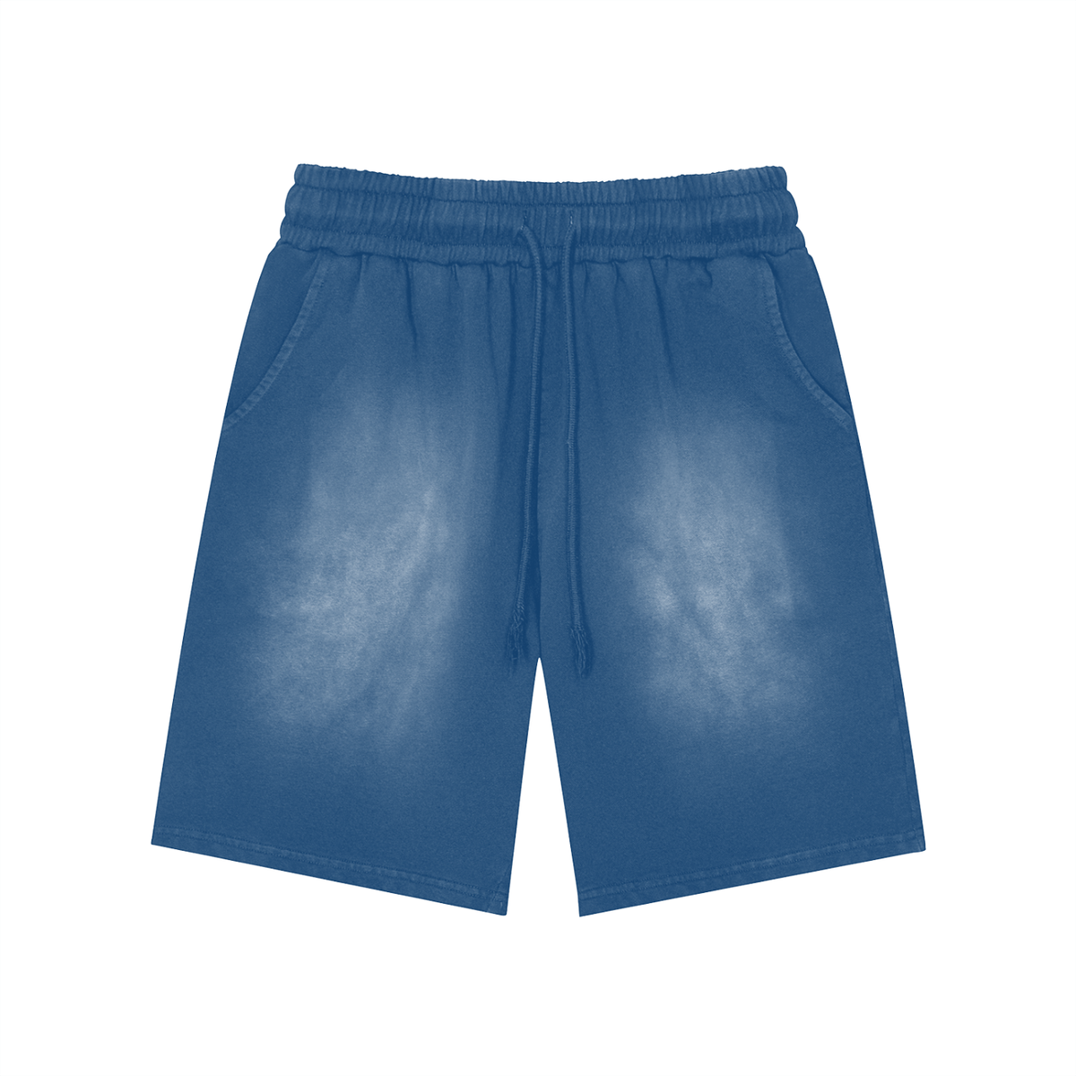 Unisex Rectangle Patch Monkey Washed Shorts in blue