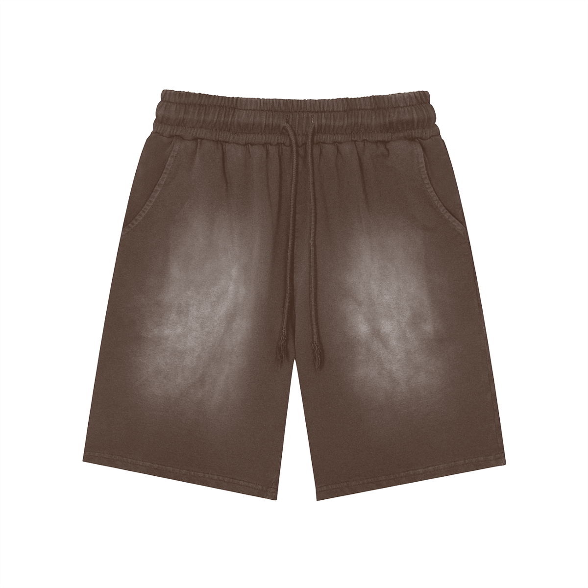 Unisex Rectangle Patch Monkey Washed Shorts in brown