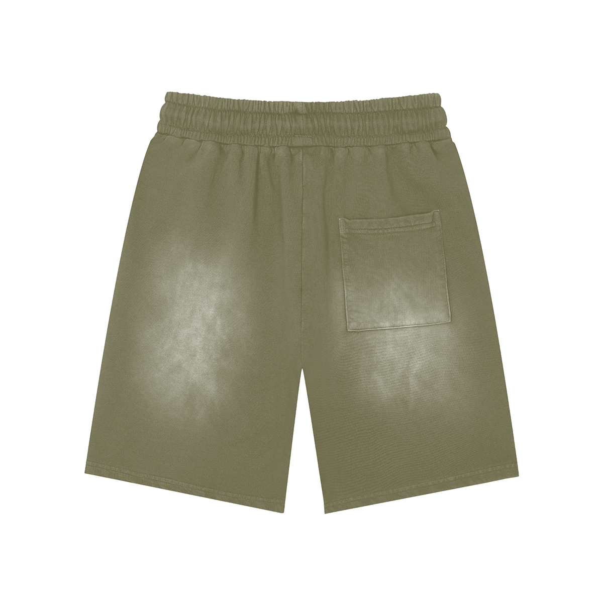 Unisex Rectangle Patch Monkey Washed Shorts in light green, alternate angle