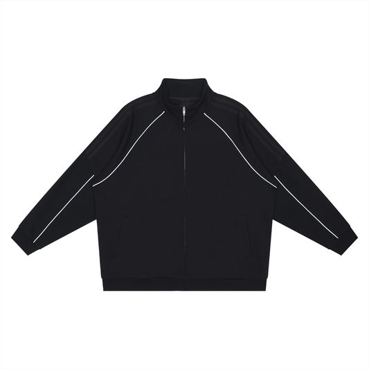 Unisex Reflection Striped Raglan Sleeve Jacket in black