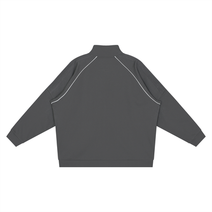 Unisex Reflection Striped Raglan Sleeve Jacket in dark gray, alternate angle
