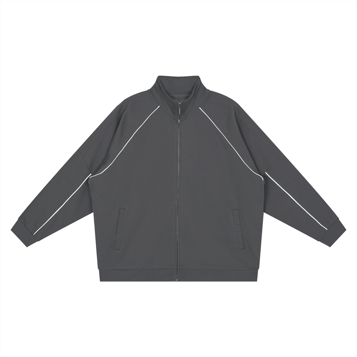 Unisex Reflection Striped Raglan Sleeve Jacket in dark gray