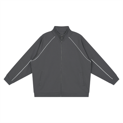 Unisex Reflection Striped Raglan Sleeve Jacket in dark gray