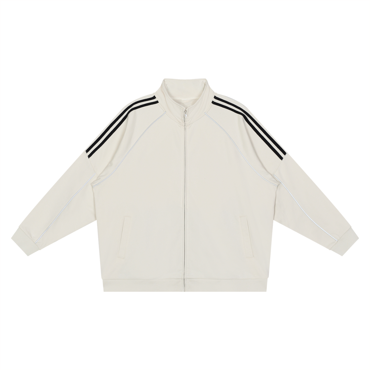 Unisex Reflection Striped Raglan Sleeve Jacket in grayish white