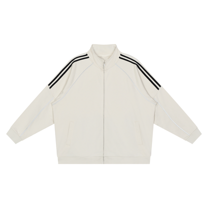 Unisex Reflection Striped Raglan Sleeve Jacket in grayish white