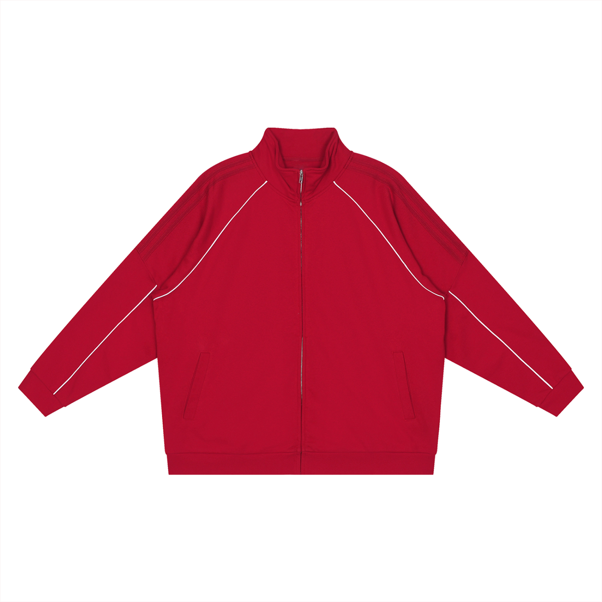 Unisex Reflection Striped Raglan Sleeve Jacket in red