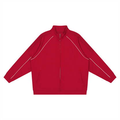 Unisex Reflection Striped Raglan Sleeve Jacket in red