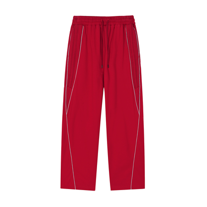 Unisex Reflection Striped Straight-Leg Sweatpants in red