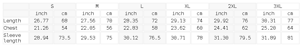 Size chart for the Unisex Regular Fit Crewneck Sweatshirt
