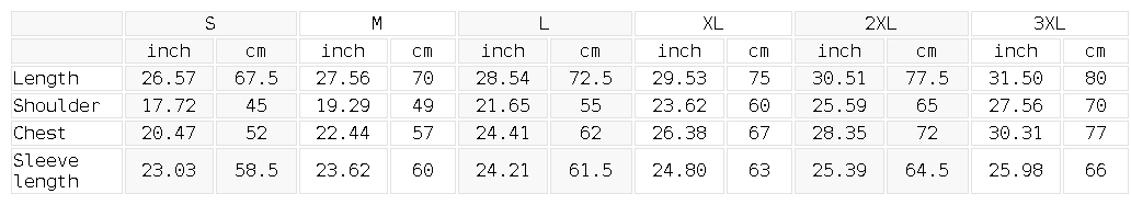 Size chart for the Unisex Relaxed Pullover Hoodie