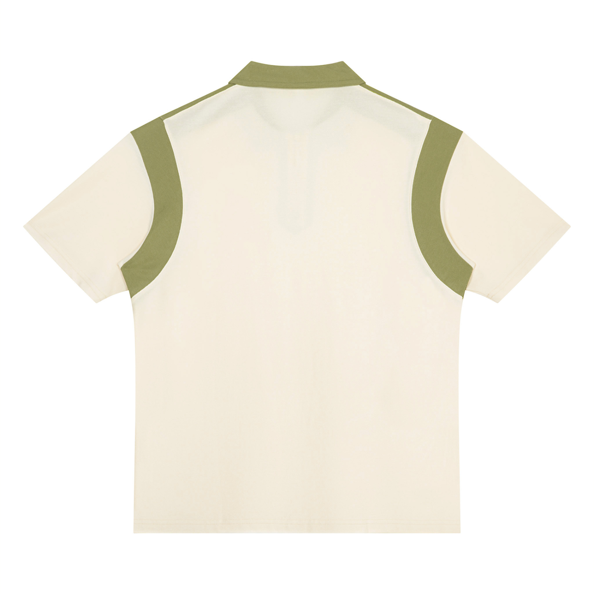 Unisex Retro Patchwork Quarter Zip Polo Shirt in apricot with light green, alternate angle