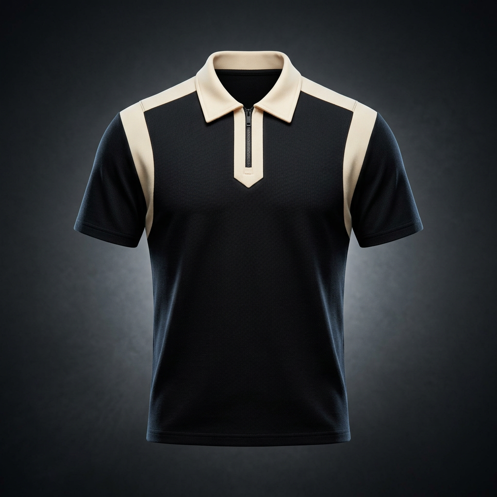 Unisex Retro Patchwork Quarter Zip Polo Shirt