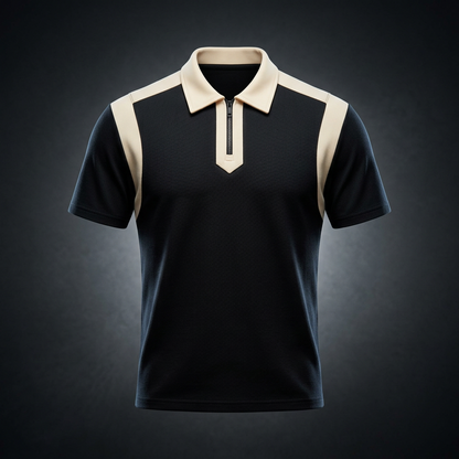 Unisex Retro Patchwork Quarter Zip Polo Shirt