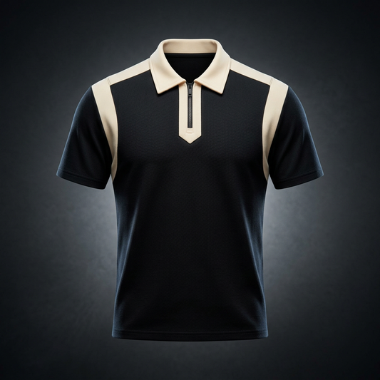 Unisex Retro Patchwork Quarter Zip Polo Shirt