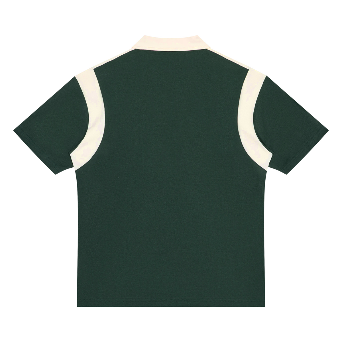Unisex Retro Patchwork Quarter Zip Polo Shirt in blackish green with apricot, alternate angle