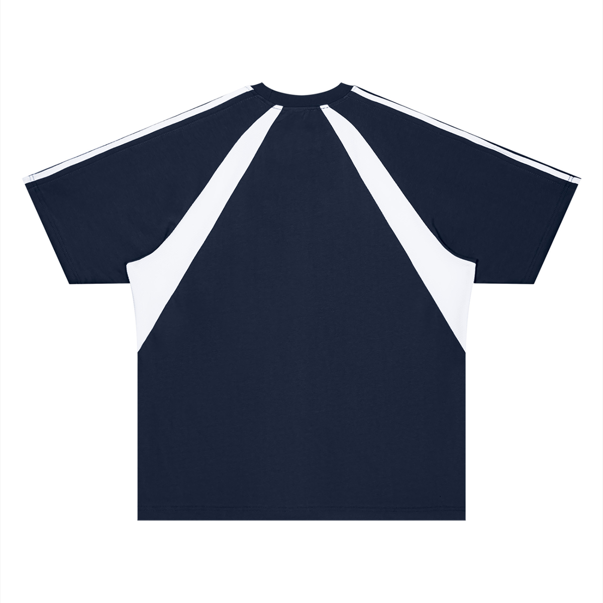 Unisex Retro Raglan Color Block T-Shirt in navy blue with white, alternate angle