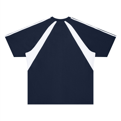 Unisex Retro Raglan Color Block T-Shirt in navy blue with white, alternate angle