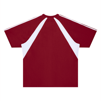 Unisex Retro Raglan Color Block T-Shirt in wine red with white, alternate angle