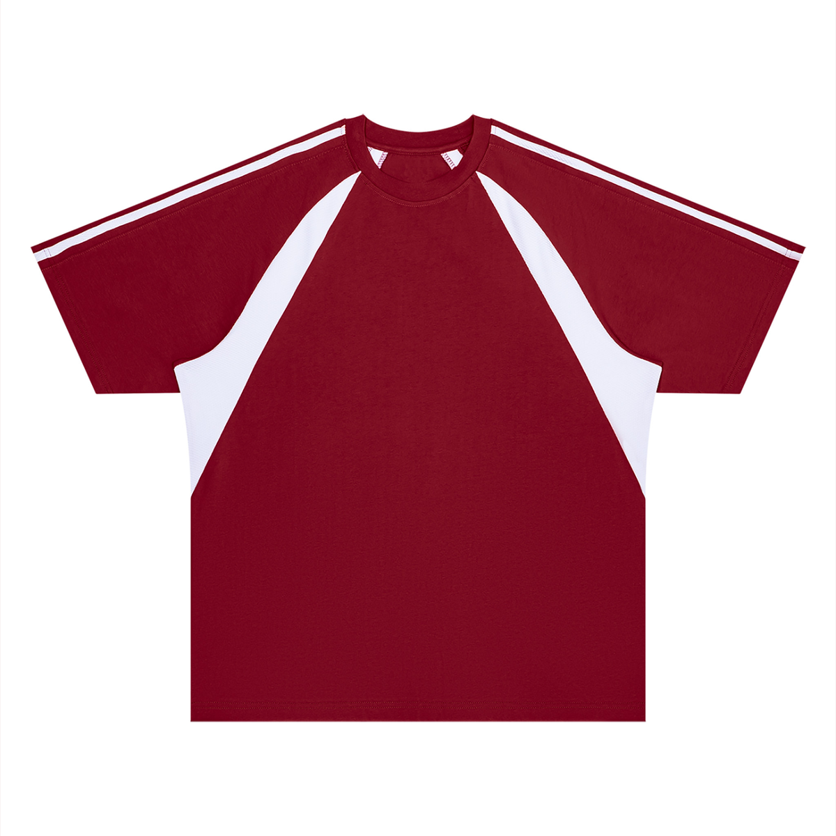 Unisex Retro Raglan Color Block T-Shirt in wine red with white
