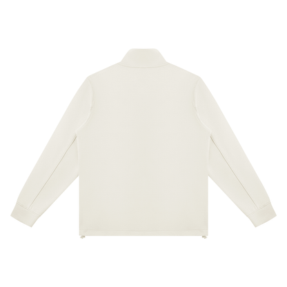 Unisex Ribbed Stand Collar Full Zip Jacket in beige, alternate angle