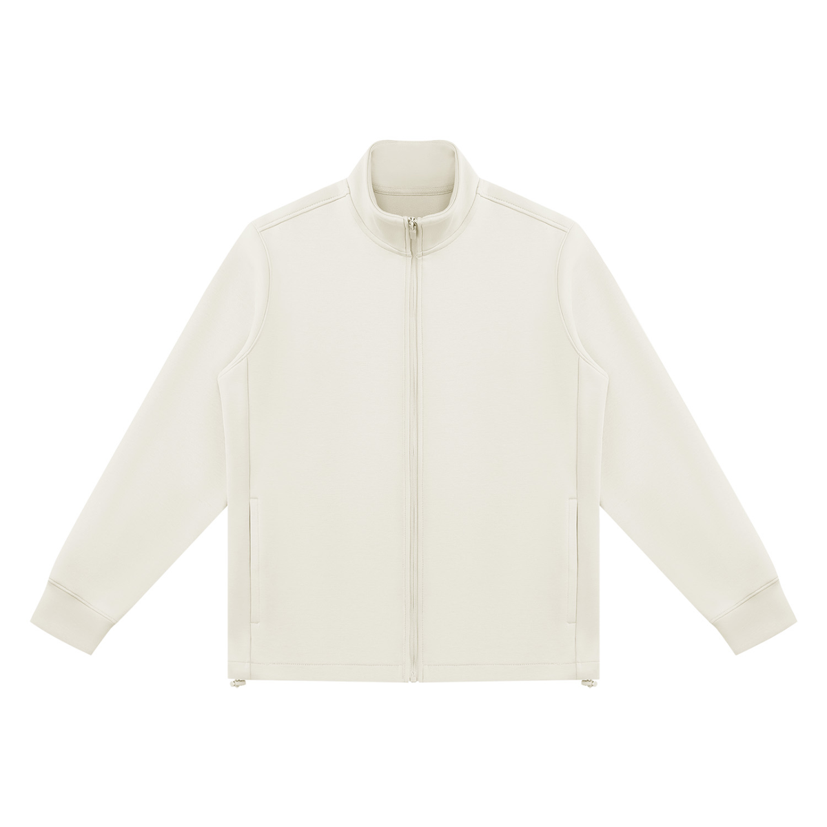 Unisex Ribbed Stand Collar Full Zip Jacket in beige