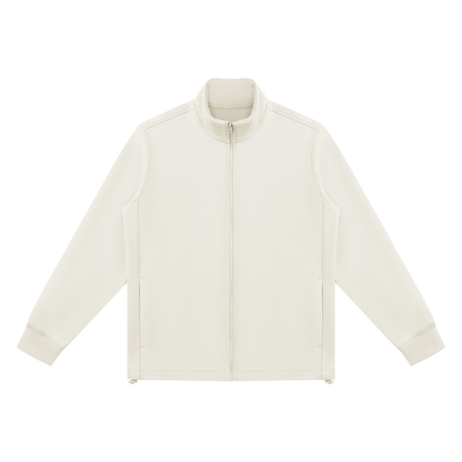 Unisex Ribbed Stand Collar Full Zip Jacket in beige