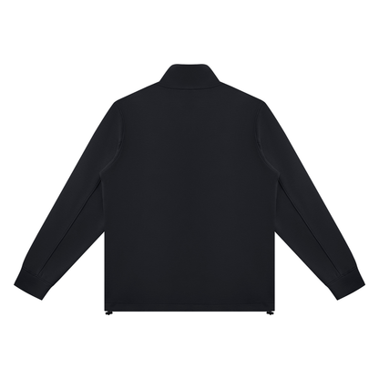 Unisex Ribbed Stand Collar Full Zip Jacket in black, alternate angle