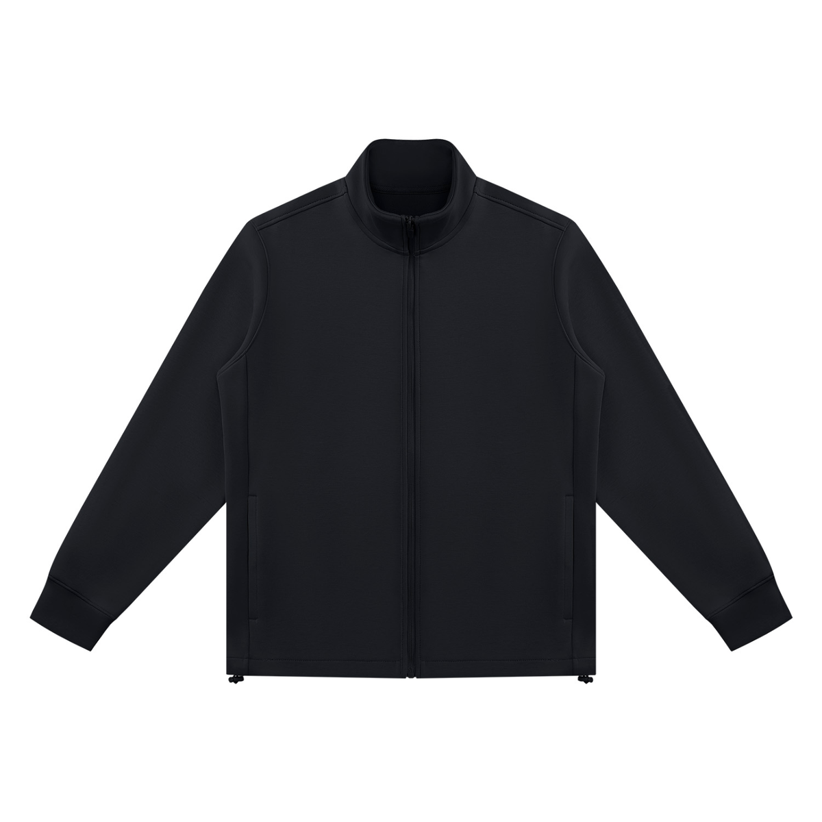 Unisex Ribbed Stand Collar Full Zip Jacket in black