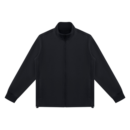 Unisex Ribbed Stand Collar Full Zip Jacket in black