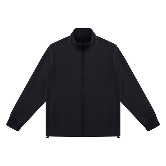 Unisex Ribbed Stand Collar Full Zip Jacket in black