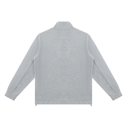 Unisex Ribbed Stand Collar Full Zip Jacket in flower gray, alternate angle