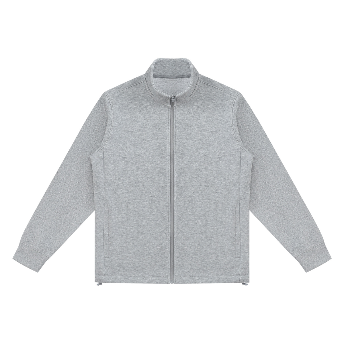 Unisex Ribbed Stand Collar Full Zip Jacket in flower gray