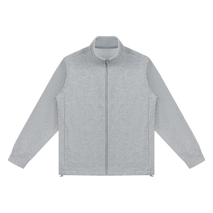 Unisex Ribbed Stand Collar Full Zip Jacket in flower gray