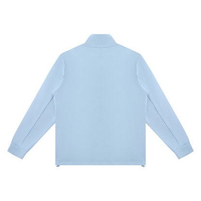 Unisex Ribbed Stand Collar Full Zip Jacket in light blue, alternate angle