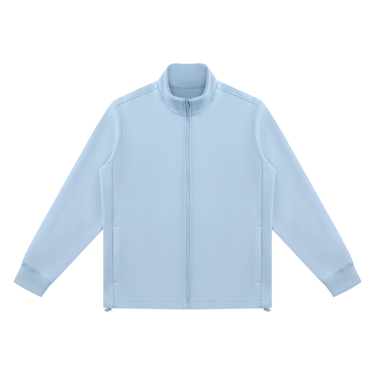 Unisex Ribbed Stand Collar Full Zip Jacket in light blue