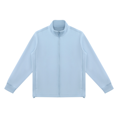 Unisex Ribbed Stand Collar Full Zip Jacket in light blue