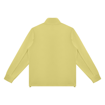 Unisex Ribbed Stand Collar Full Zip Jacket in lime yellow, alternate angle