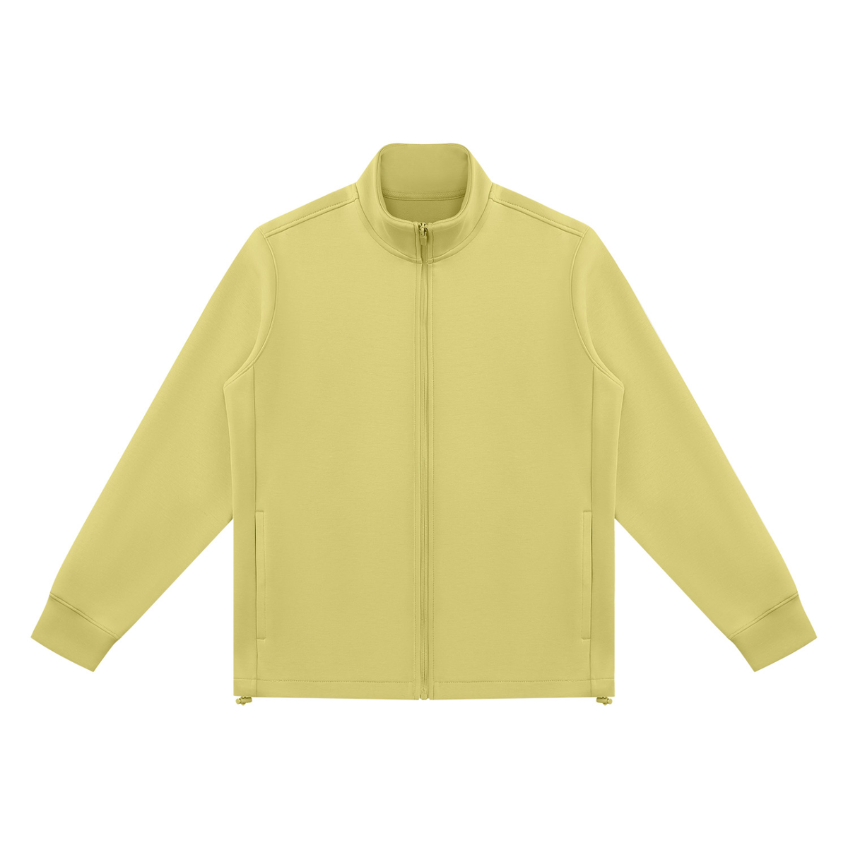 Unisex Ribbed Stand Collar Full Zip Jacket in lime yellow